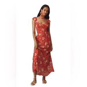 Anthropologie Scoop-Neck A-Line Slip Maxi Dress Floral Red Size 12